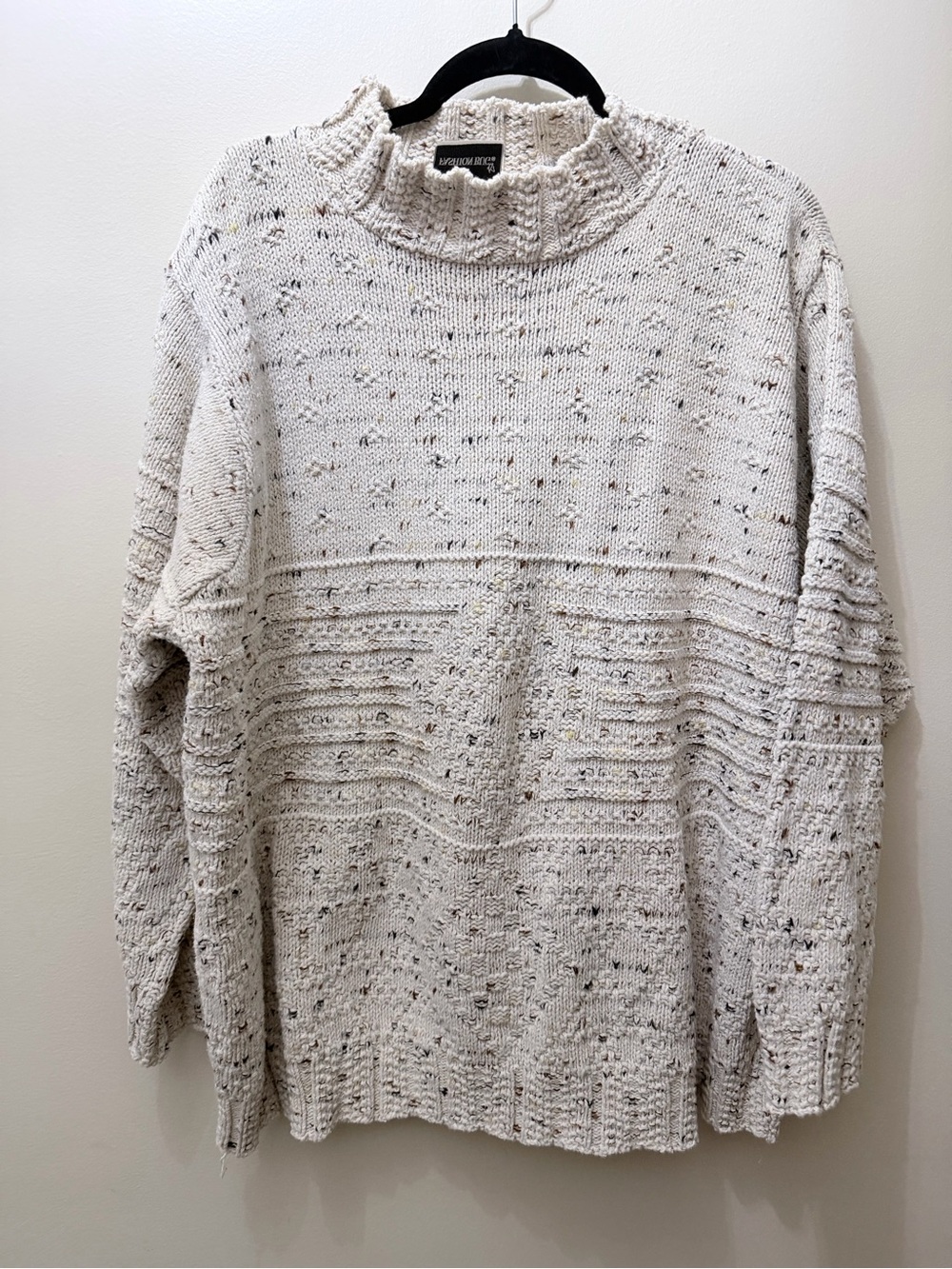 Vintage Chunky Knit Confetti Pull Over Sweater Mock Neck XXL 2X Plus Grandma